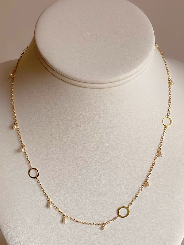 The Hand Tied Pearl Necklace & The Delicate Necklace With Circles and Pearls, 18k Gold