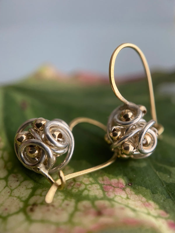 The Petite Cluster Closed Drop Earring, Silver & Gold