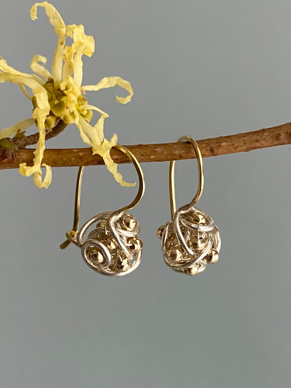 The Petite Cluster Closed Drop Earring, Silver & Gold