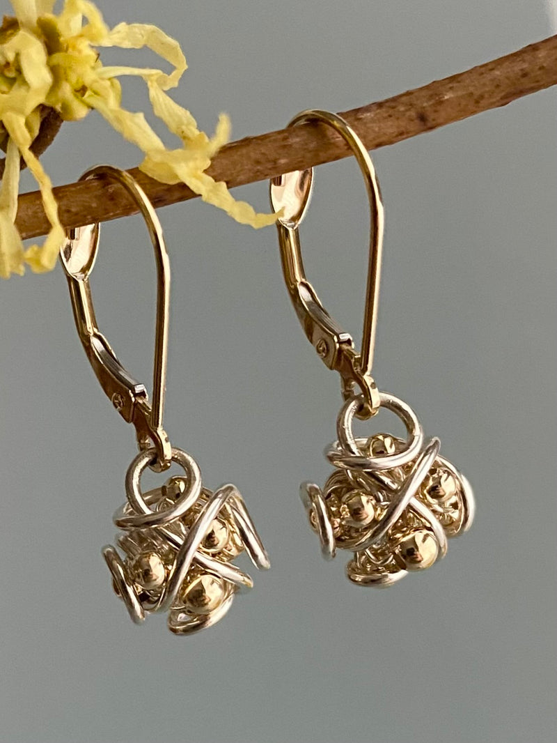 The Petite Cluster Drop Earring on Lever backs, Silver & Gold