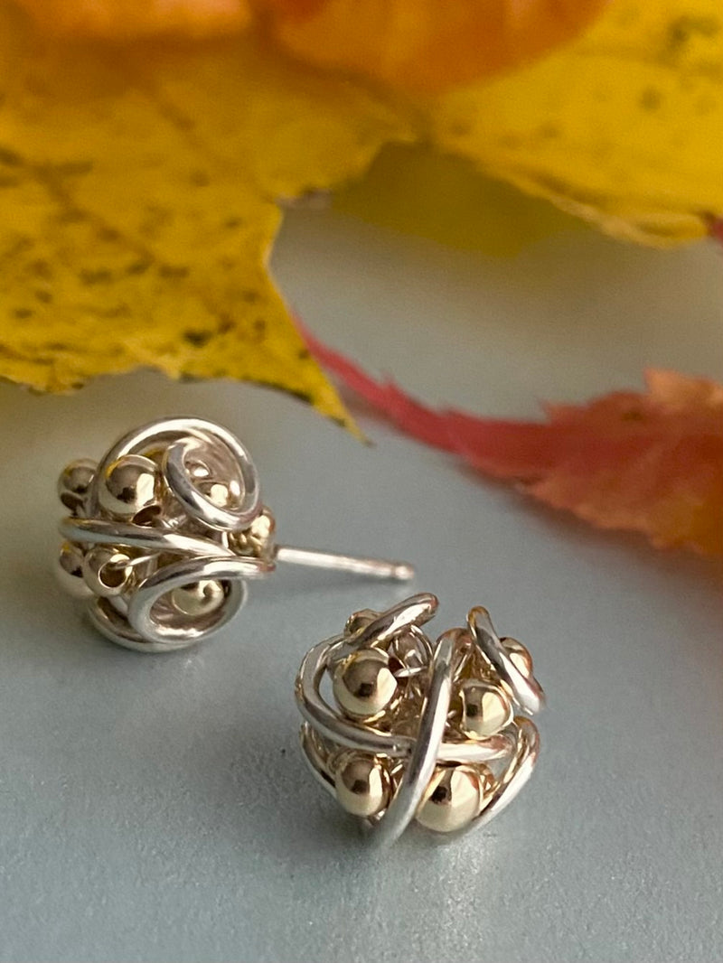 The Small Cluster Post Earring, Silver & Gold