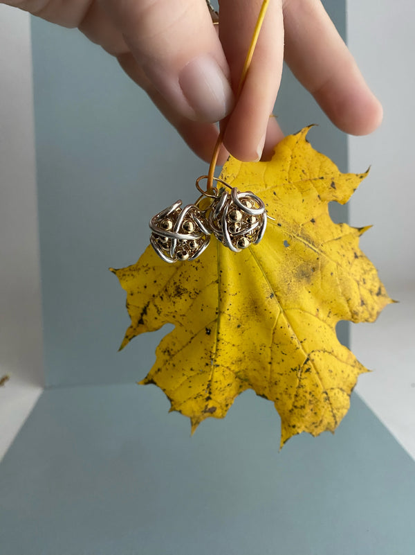 The Large Cluster Closed Drop Earring, Silver & Gold