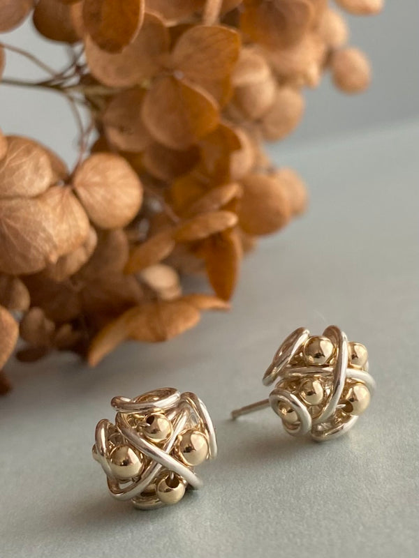 The Small Cluster Post Earring, Silver & Gold