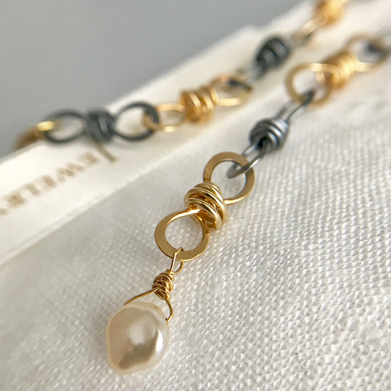 The Small Knot Link Bracelet, Oxidized Silver & Gold