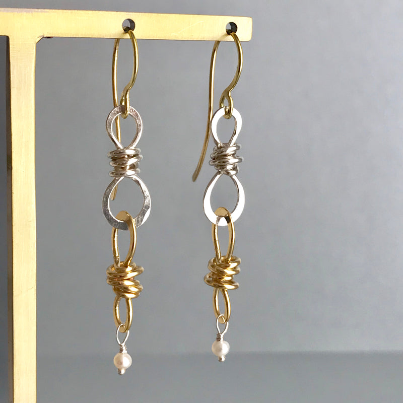 The Small Double Knot Drop Earring, Bright Silver & Gold