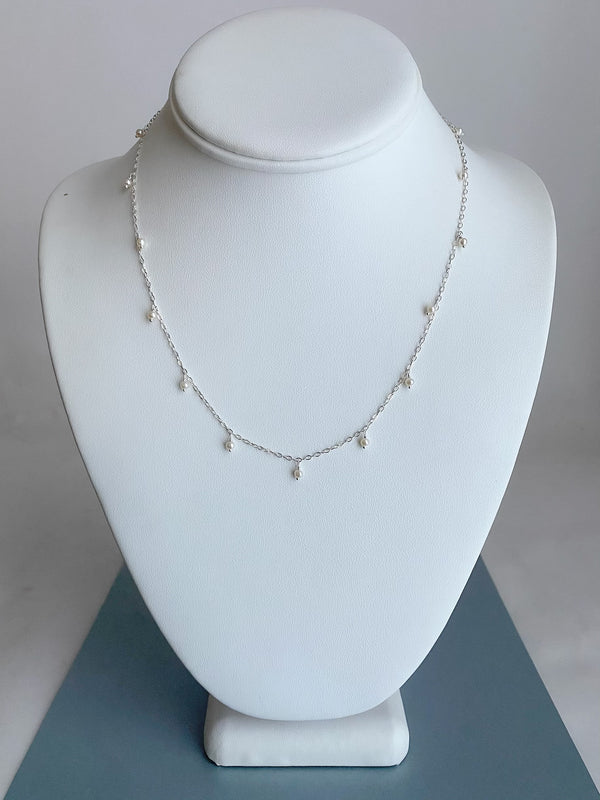 Delicate Scattered Pearl Necklace, Silver