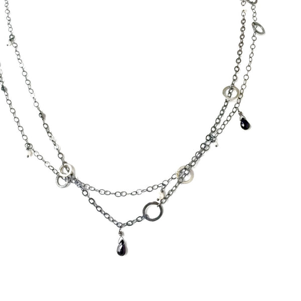 Long Cable Chain with Circles and Stones