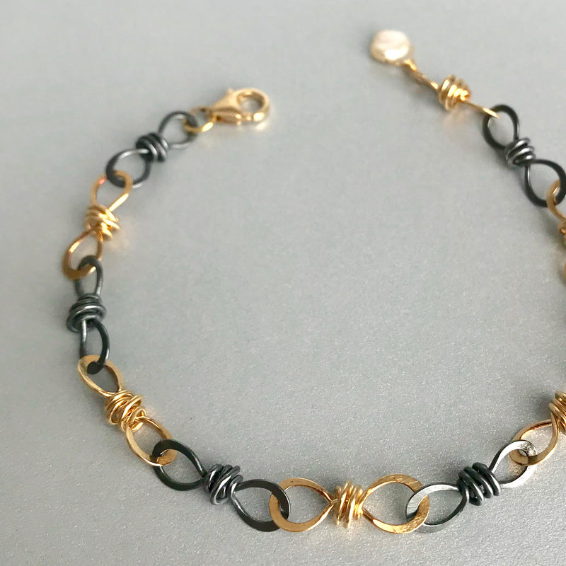 The Small Knot Link Bracelet, Oxidized Silver & Gold