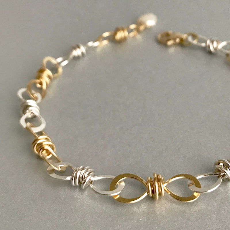 The Small Knot Link Bracelet, Bright Silver & Gold