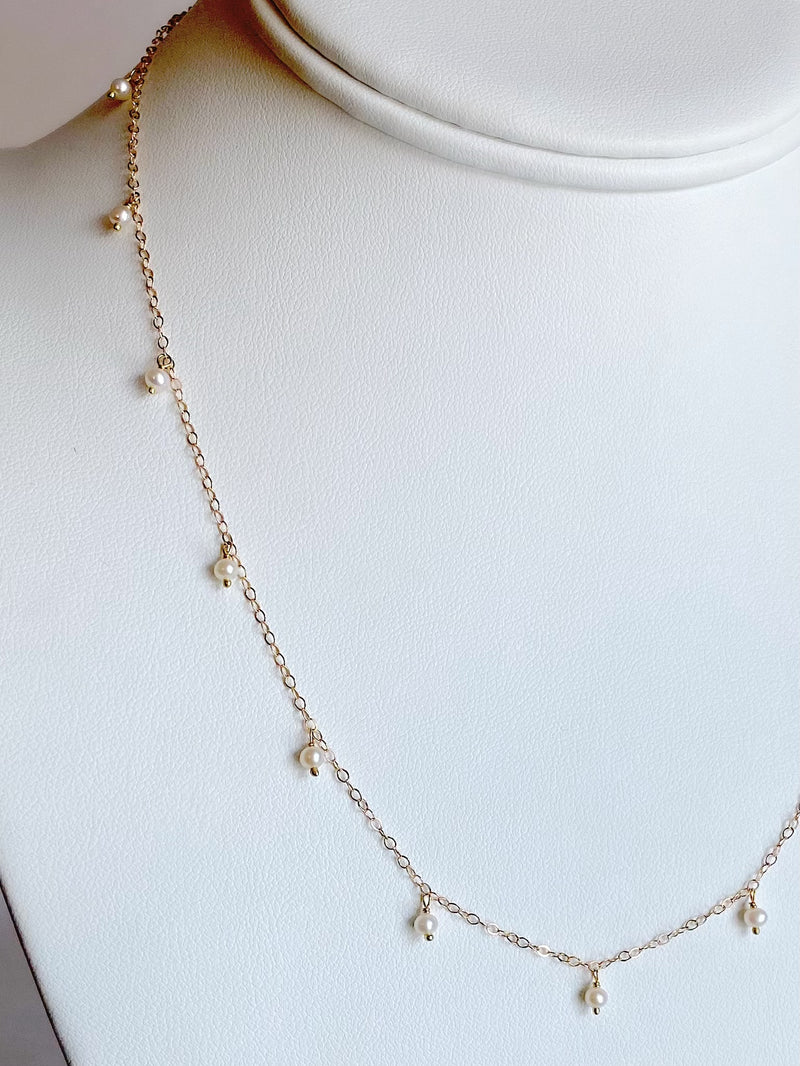 Delicate Scattered Pearl Necklace, Gold