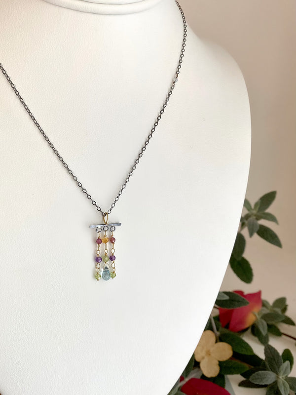 Rainbow fringe pendant necklace-S/G
