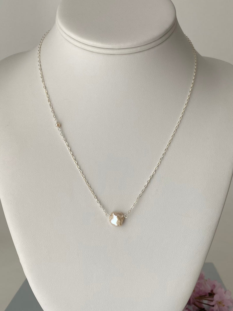 Keshi Pearl Station Necklace, Sterling Silver