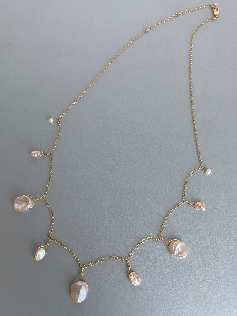 Cascading Keshi Pearl Necklace, 18k Gold