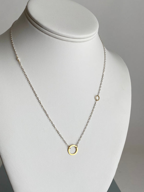 The Delicate Double Circle Necklace, Bright Silver & 18k Gold