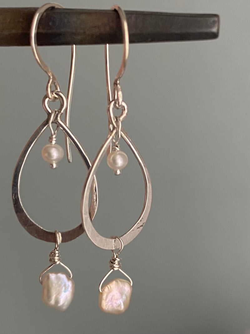 Petal & Keshi Pearl Drop Earring, Sterling Silver