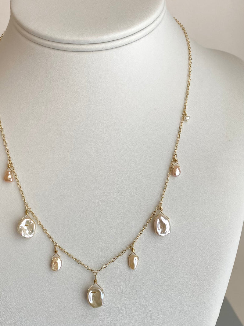 Cascading Keshi Pearl Necklace, 18k Gold