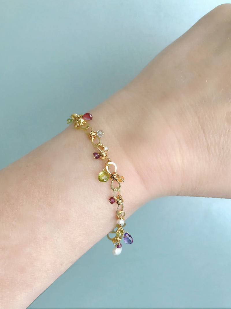 The Petite Bauble Link Bracelet with Gemstone Drops, Gold