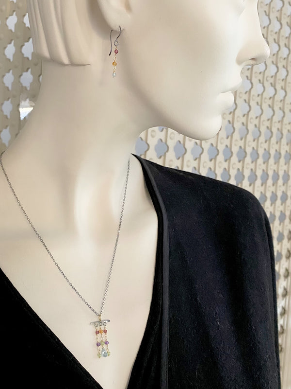 Rainbow fringe pendant necklace-S/G