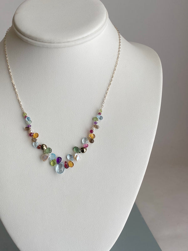 The Everyday Mixed Stone Front Necklace - Silver
