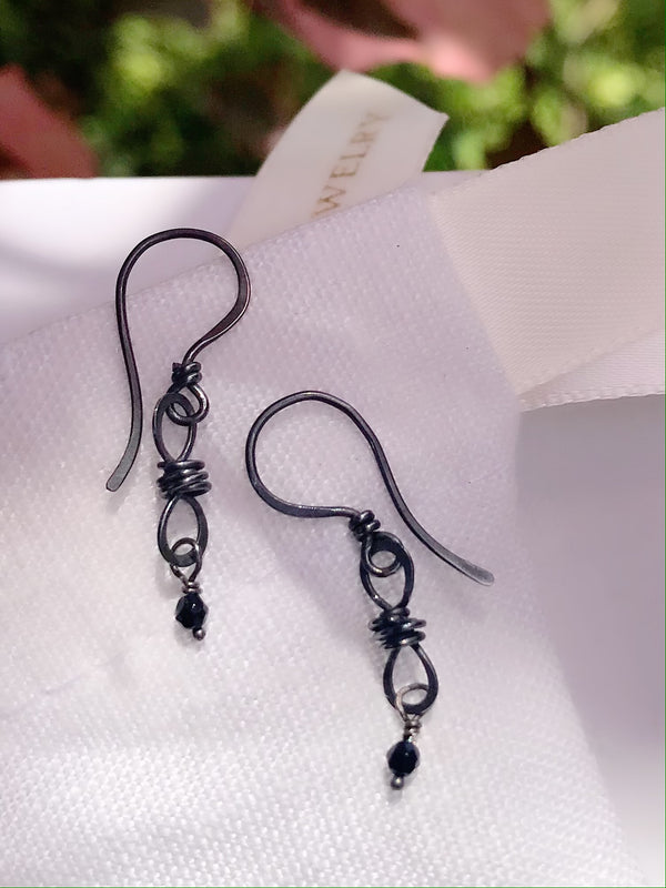 The Petite Infinity Knot Drop Earring, Oxidized Silver