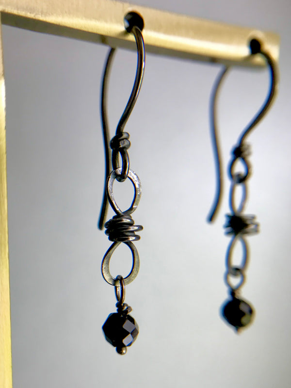 The Petite Infinity Knot Drop Earring, Oxidized Silver