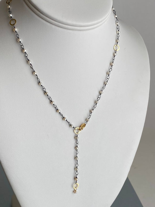 The Hand Tied Pearl Chain with 18k Gold Scattered Circles