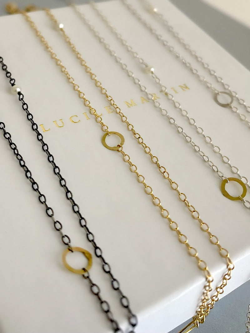 The Delicate Double Circle Necklace, Oxidized Silver & 18k Gold