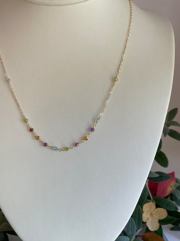 Hand tied rainbow stone front necklace-G