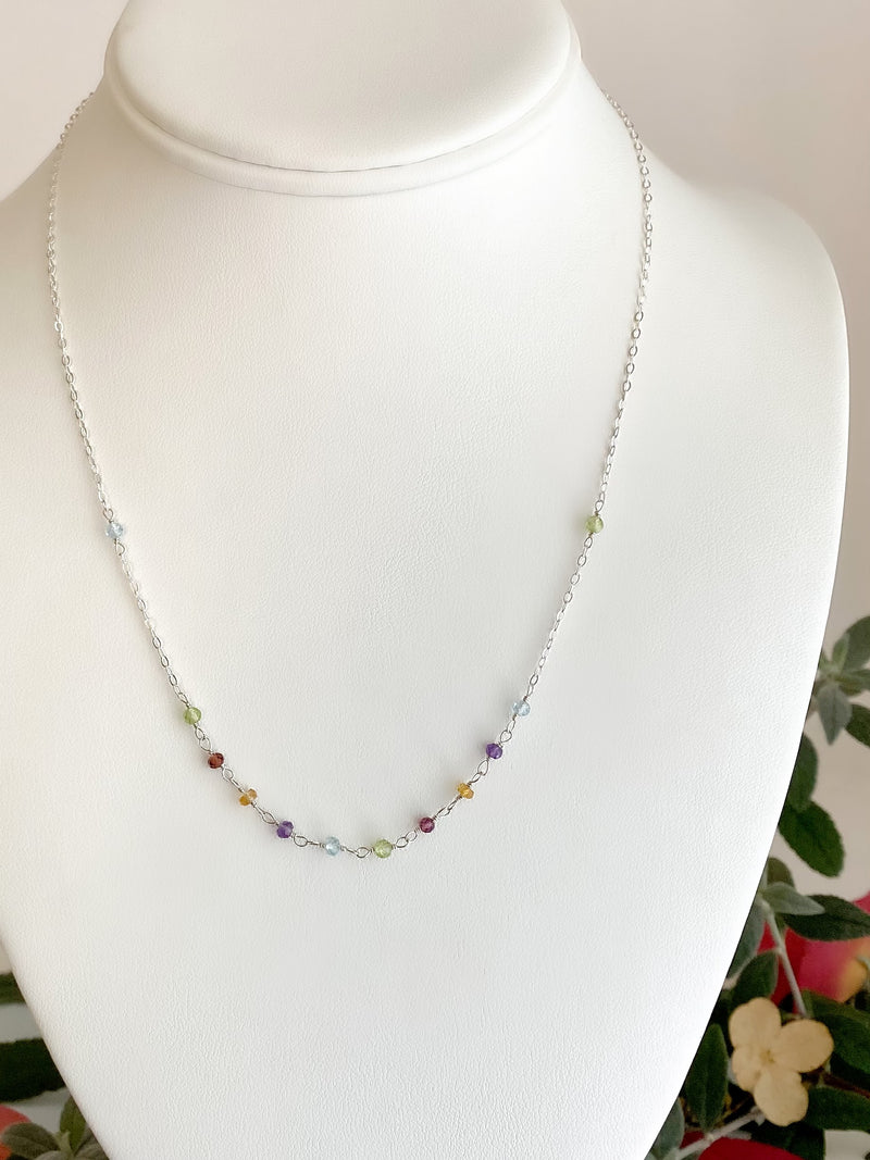 Hand tied rainbow stone front necklace-Silver