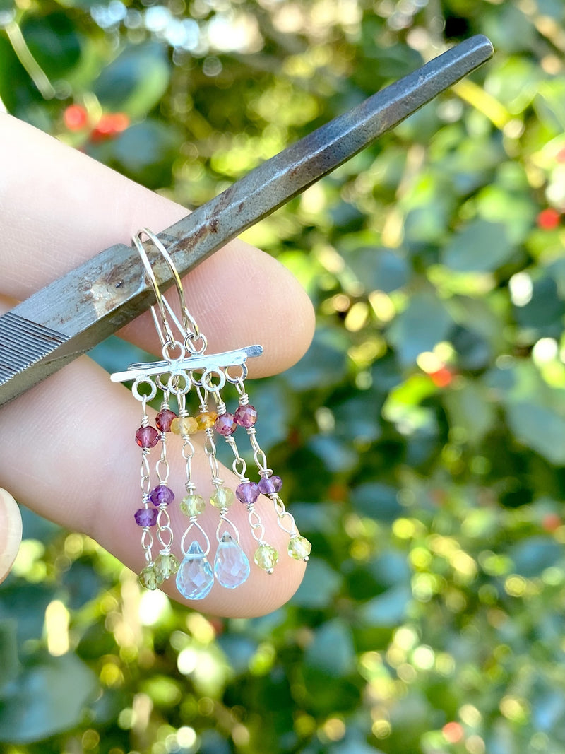 Rainbow fringe drop earring- Silver