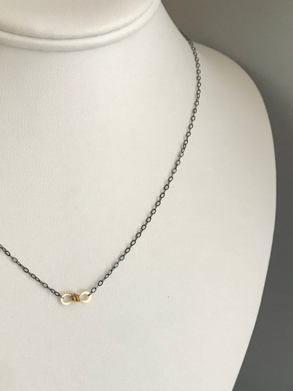 The Petite Infinity Knot Station Necklace, Oxidized Silver & Gold