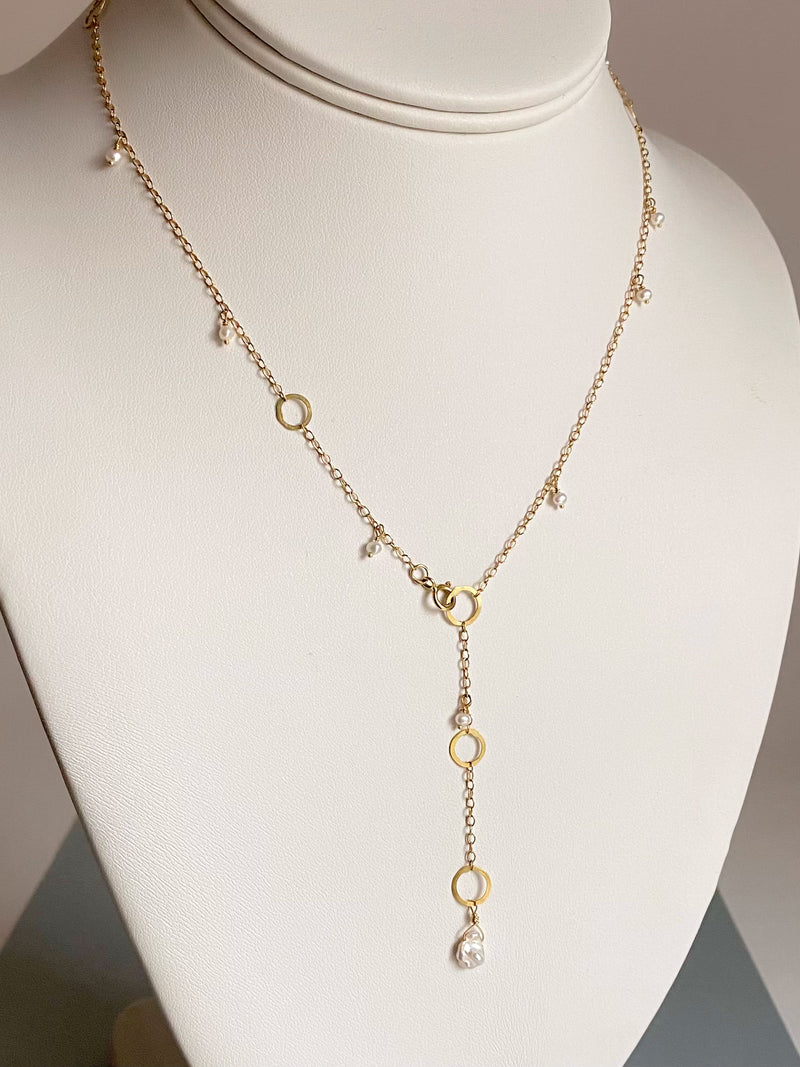 The Hand Tied Pearl Necklace & The Delicate Necklace With Circles and Pearls, 18k Gold