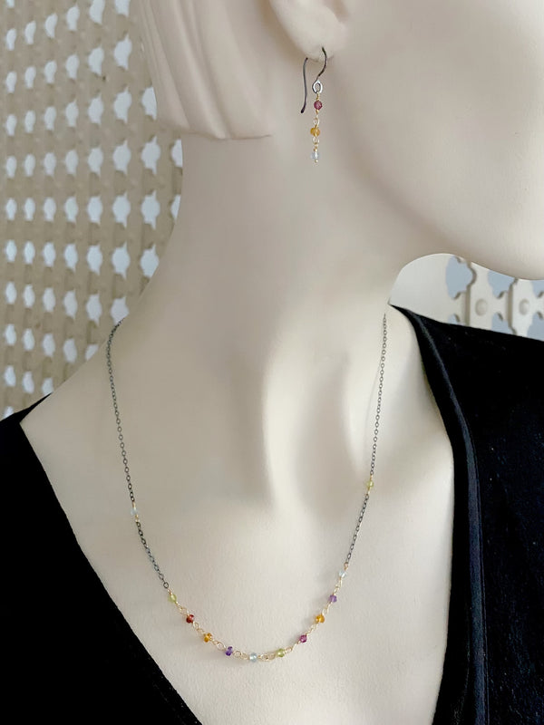 Hand tied rainbow stone front necklace-S/G