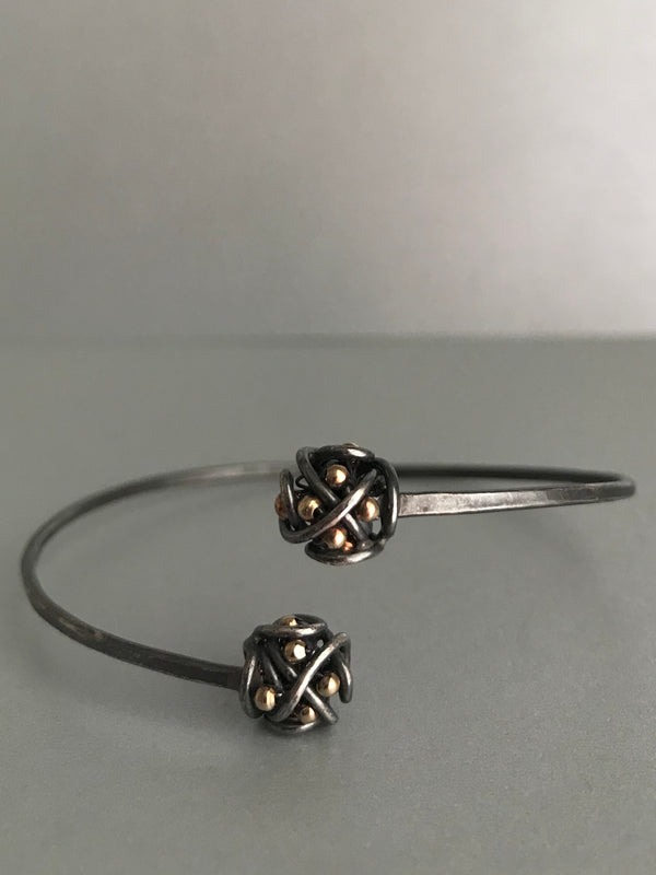The Double Cluster Cuff Bracelet, Oxidized Silver & Gold