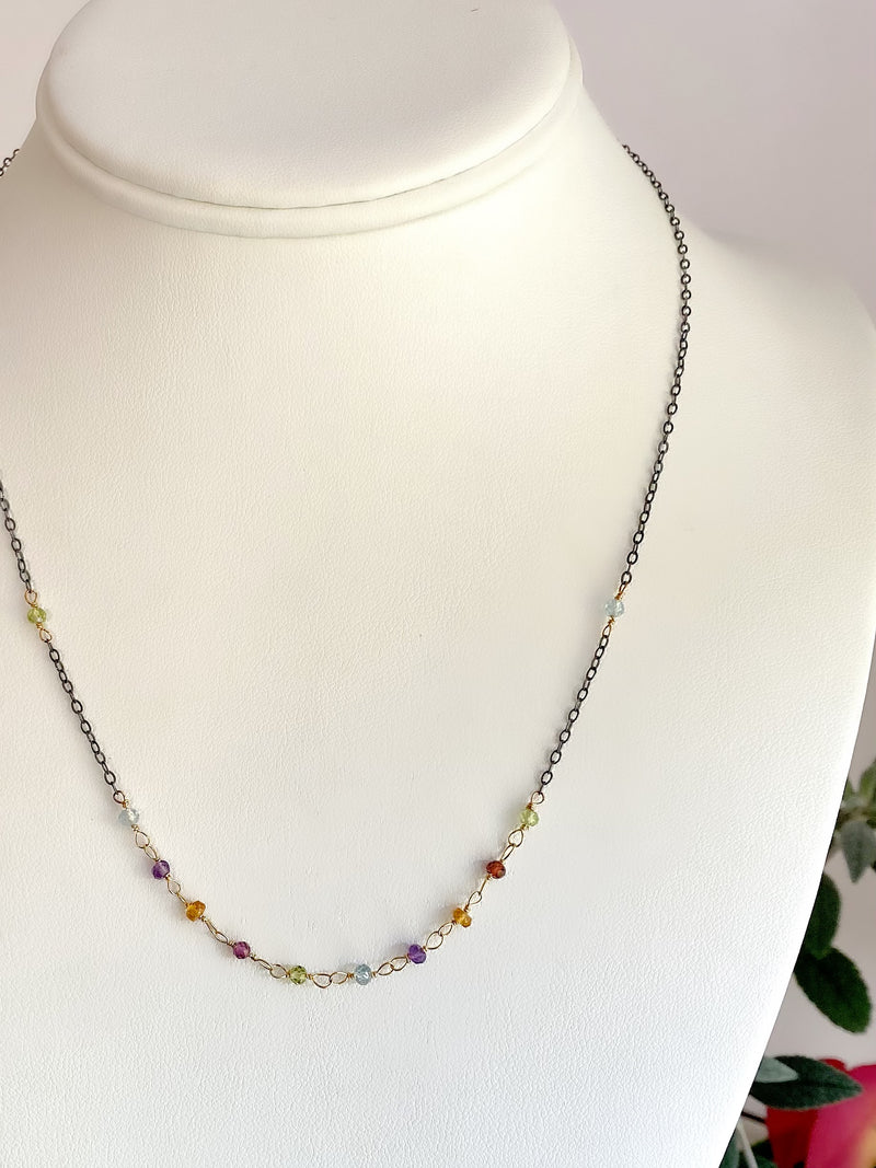 Hand tied rainbow stone front necklace-S/G