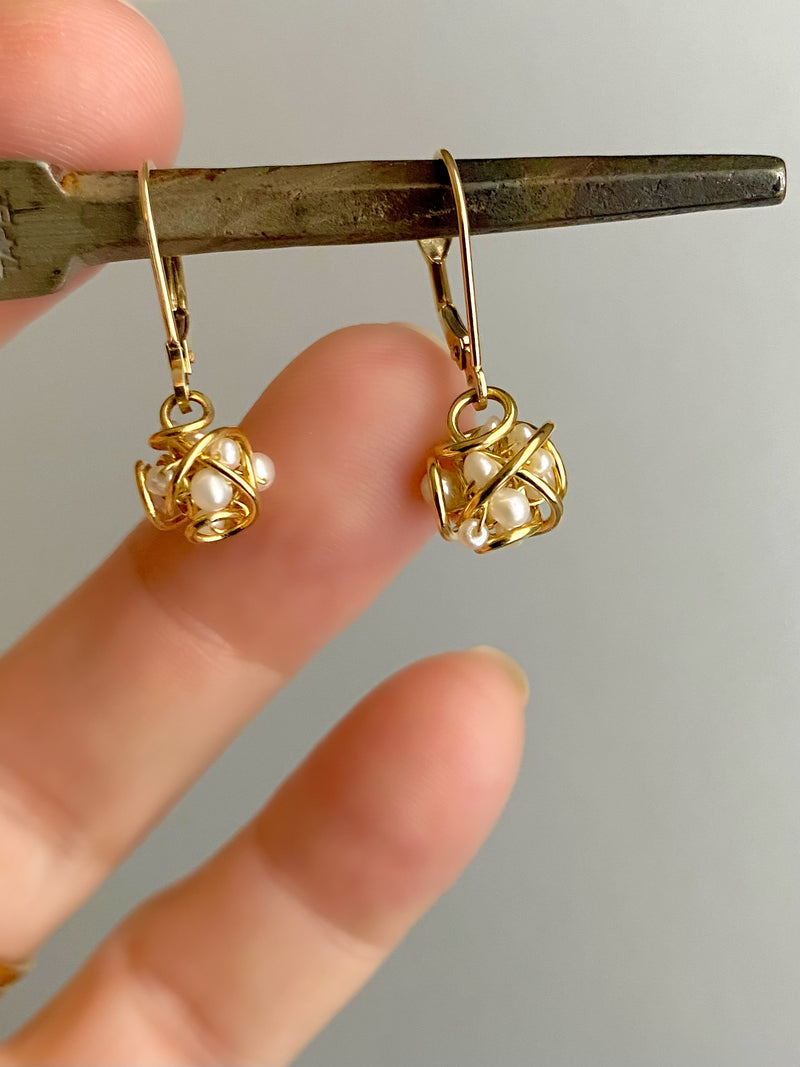 The Petite Cluster Drop Earring with Lever Backs. 18k Gold