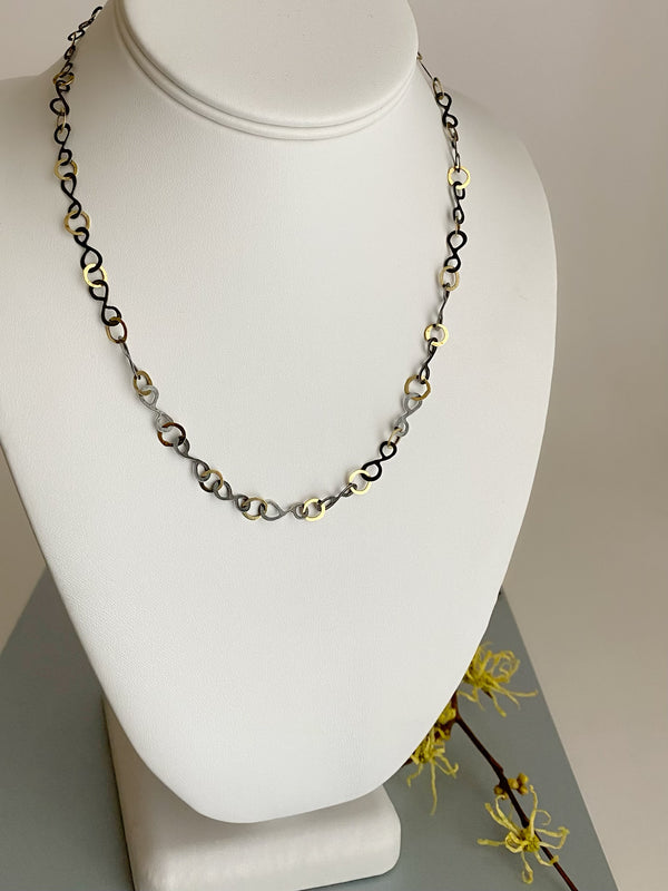 The Petite Lace Link Necklace, 18k Gold & Oxidized Silver