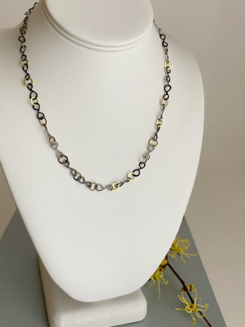 The Petite Lace Link Necklace, 18k Gold & Oxidized Silver